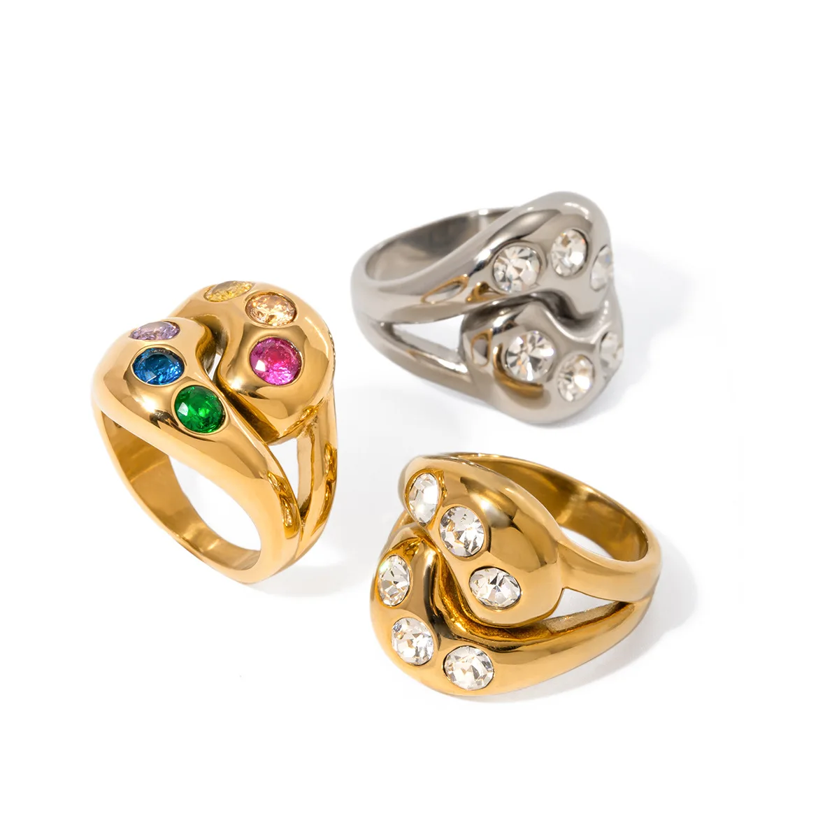 

Stainless Steel PVD 18K Gold Plated Tarnish Waterproof Colorful Stone Rings For Woman Jewelry Wholesale INS