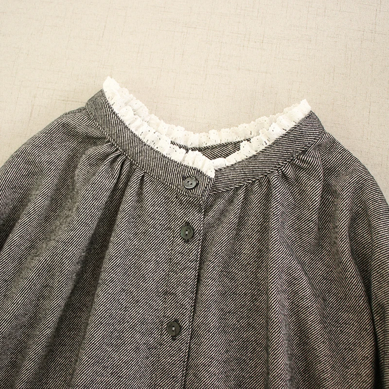 Japanese Mori Girl Vintage Single Breasted Cotton Shirts Women Spring New Stand Collar Long Sleeve Casual Loose Shirt Tops