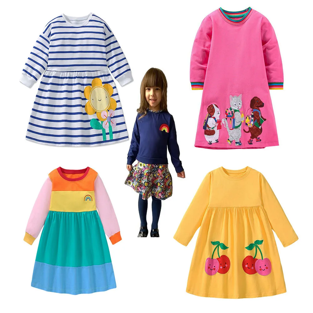 

Jumping Meters 2-7T Long Sleeve Girls Dresses Embroidery Hot Selling Party Princess Clothes Birthday Dress Kids Costume Frocks