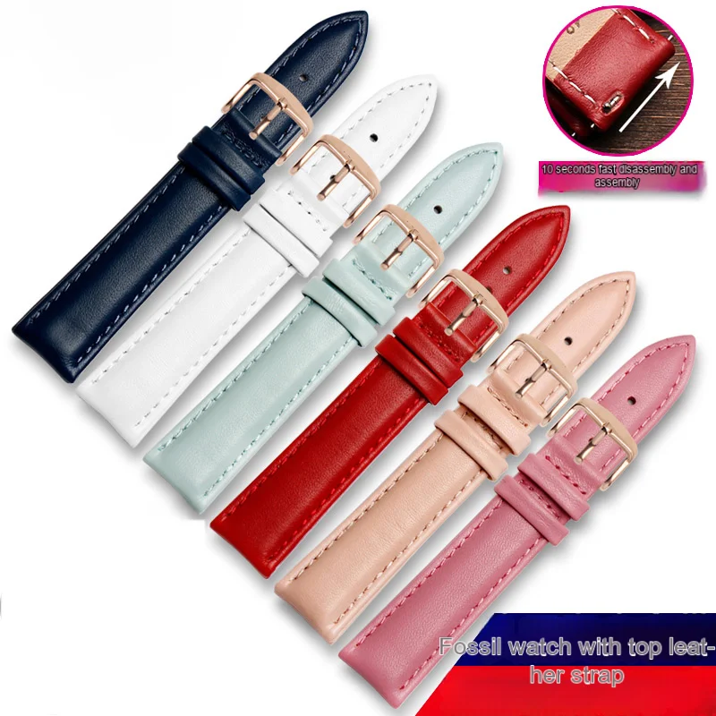 

8 color Women's plain grain watch strap 12mm 14mm 15mm 16mm 18mm 20mm strap cowhide wristband quick release watchband bracelet