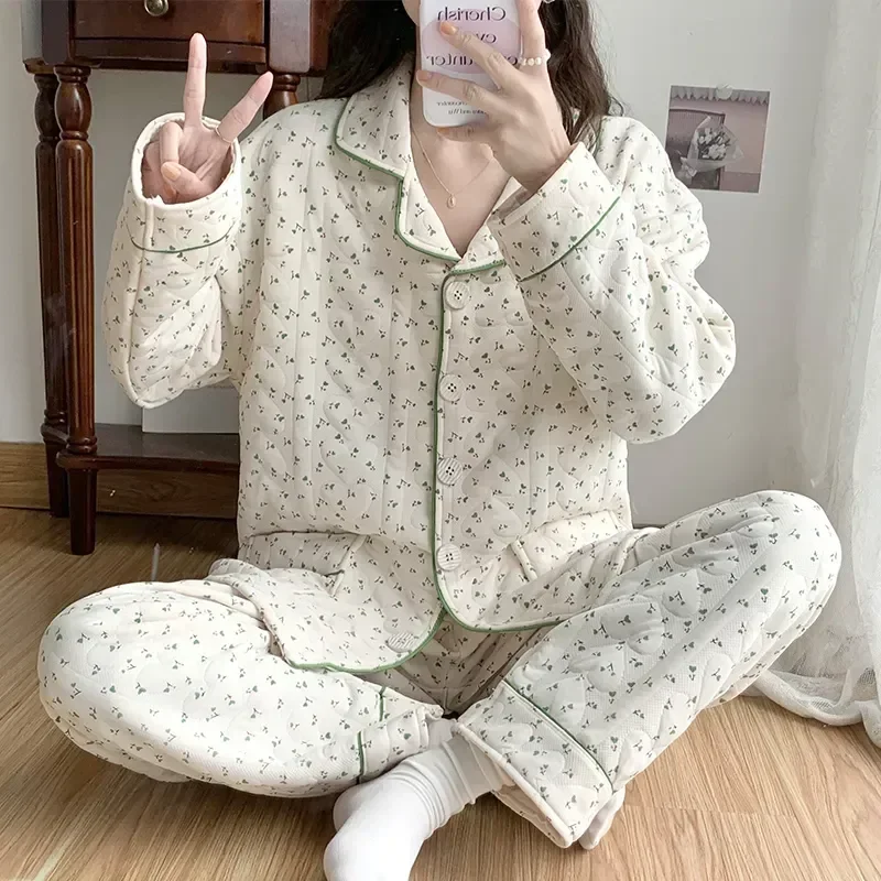 Cotton Thick Warm Autumn New Pajamas Ladies Air Style Home Japanese Long-sleeved Sleepwear Winter Trousers Service