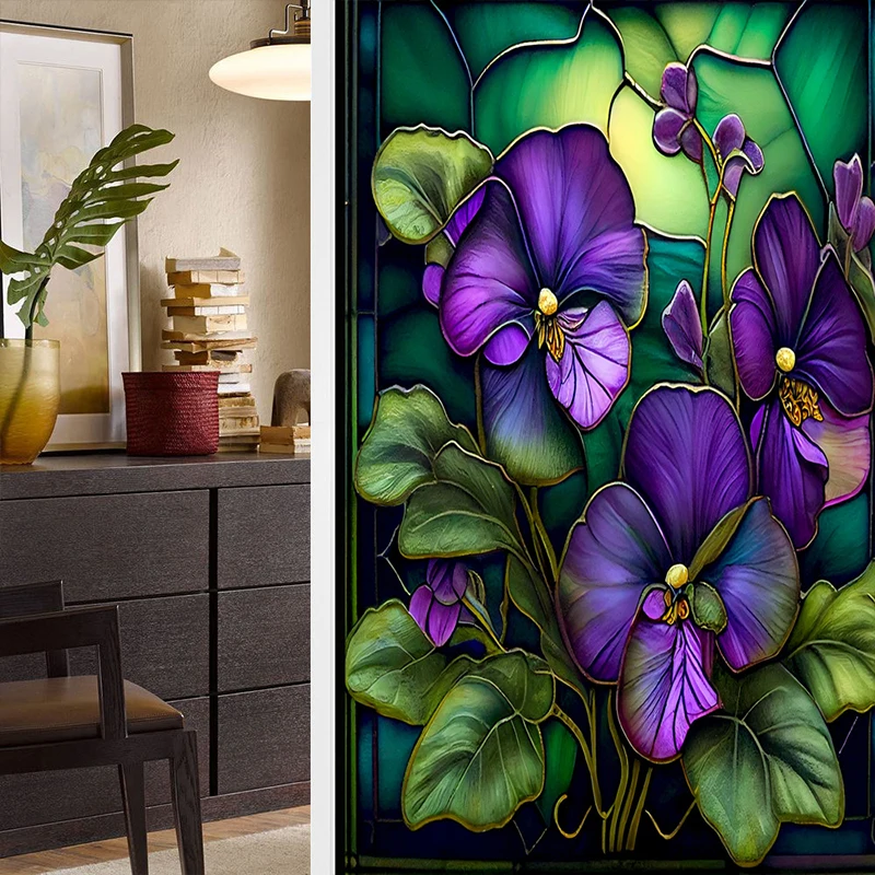 Kleurrijke Retro Bloem Vogel Glasfolie PVC Elektrostatische Glasstickers Gebrandschilderde Glasfolie Statische Cling Frosted Glass Film