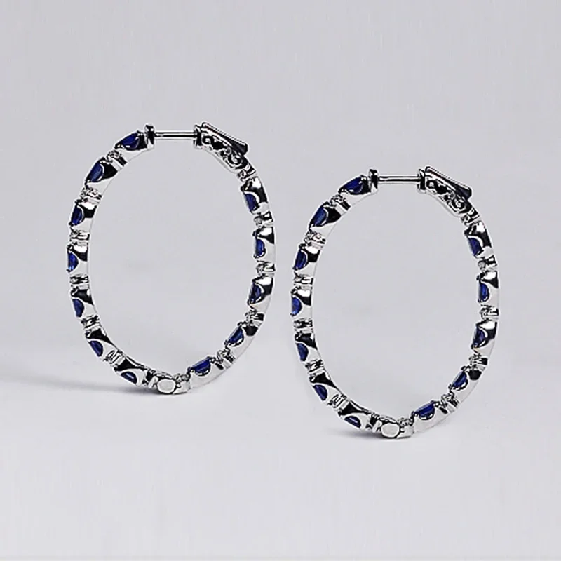 Huitan Luxury Blue Zircon Hoop Earrings for Women Delicate Daily Wearable Accessories Dance Party Female Earring Fashion Jewelry