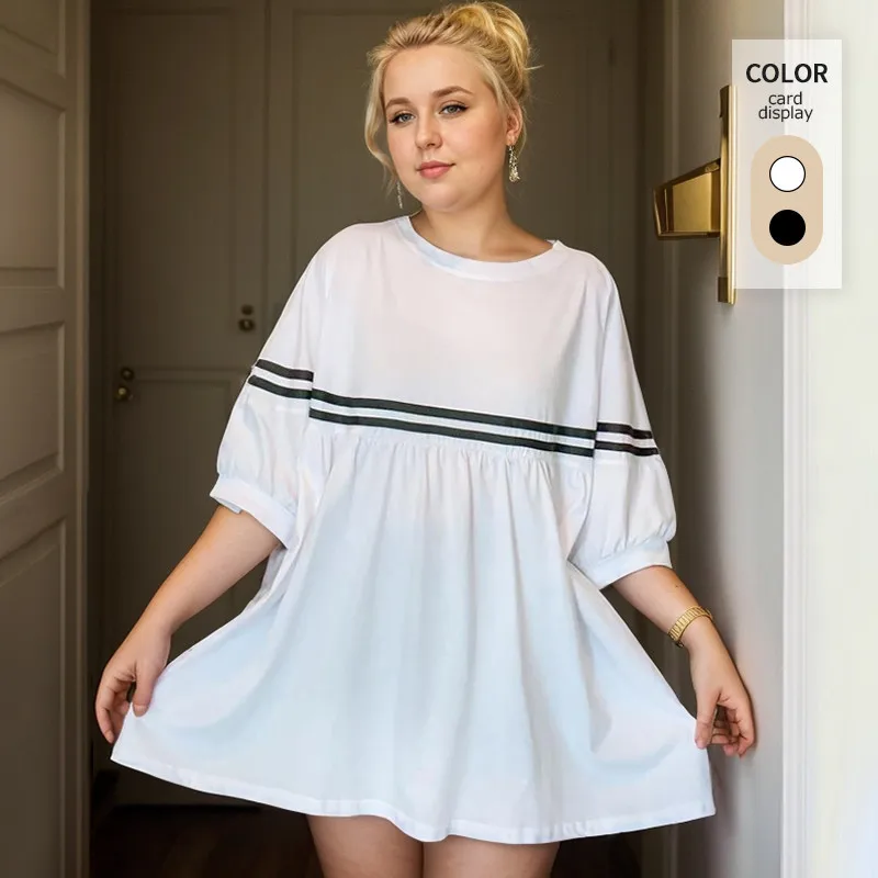 

【Платье больших размеров】 (40-150 кг), женское летнее платье-футболка большого размера, свободное модное мини-платье с короткими рукавами