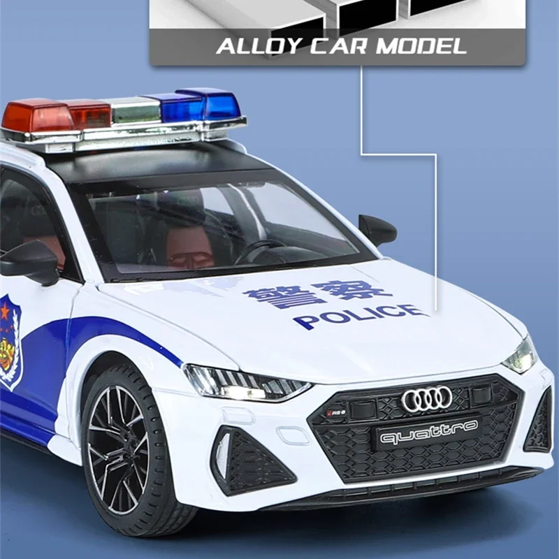 1/24 Audi RS6 Avant Station Wagon Alloy Car Model Diecasts Metal Toy Police Vehicles Car Model Simulation Sound Light Kids Gifts