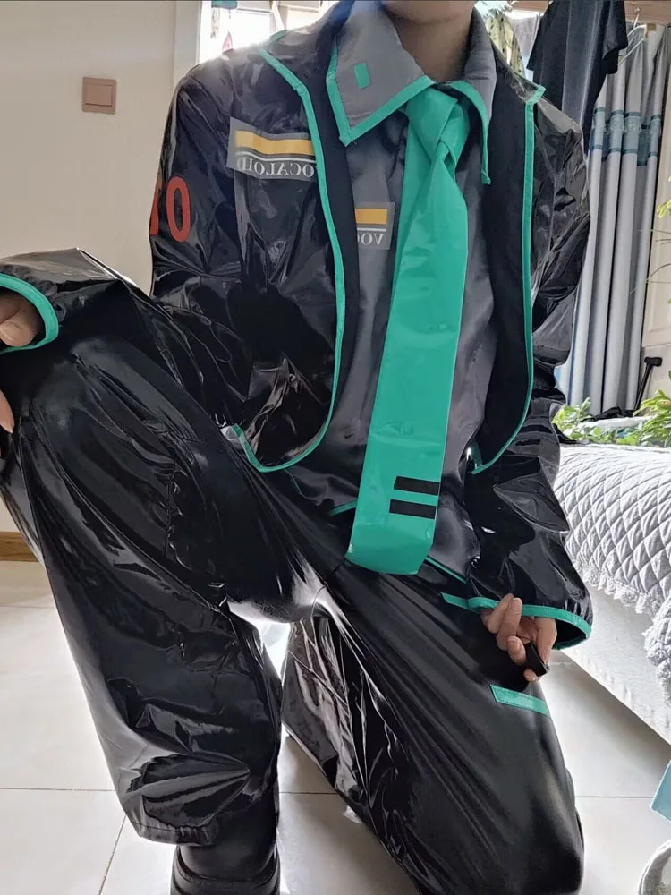 ミクオコスプレ衣装ウィッグフルセット黒革布生地スーツミクオ男性