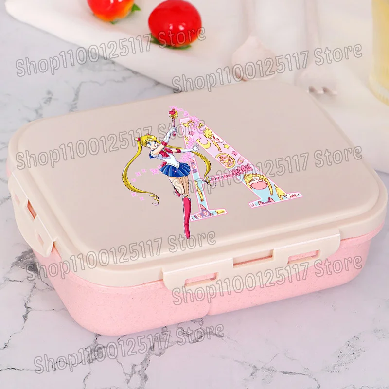 Sailor Moon Lunch Box con forchetta cucchiaio Cucina Frutta Cibo Bento Case Lettera AZ Anime Scatole per microonde da picnic all'aperto portatili