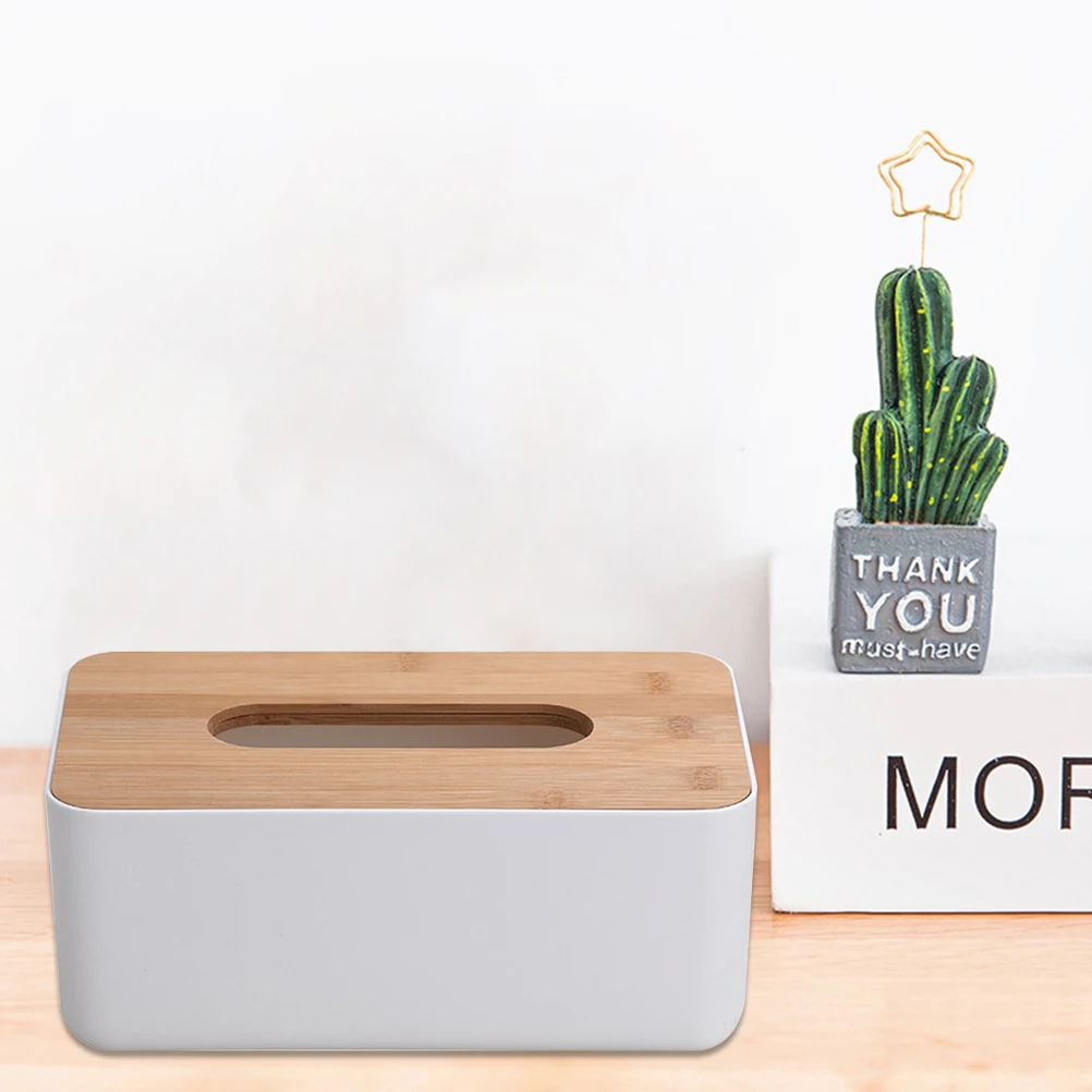 

Bamboo Tissue Box Rectangular Holder Office Desk Decor Rectangle Cover Container Wooden Lovers Decoration