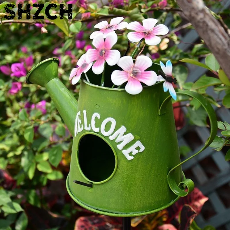 Iron Solar Bird Nest Kettle, Creative Garden Decoration Flower Holder, Waterproof Climbing Plant Support, Light-Controlled Night