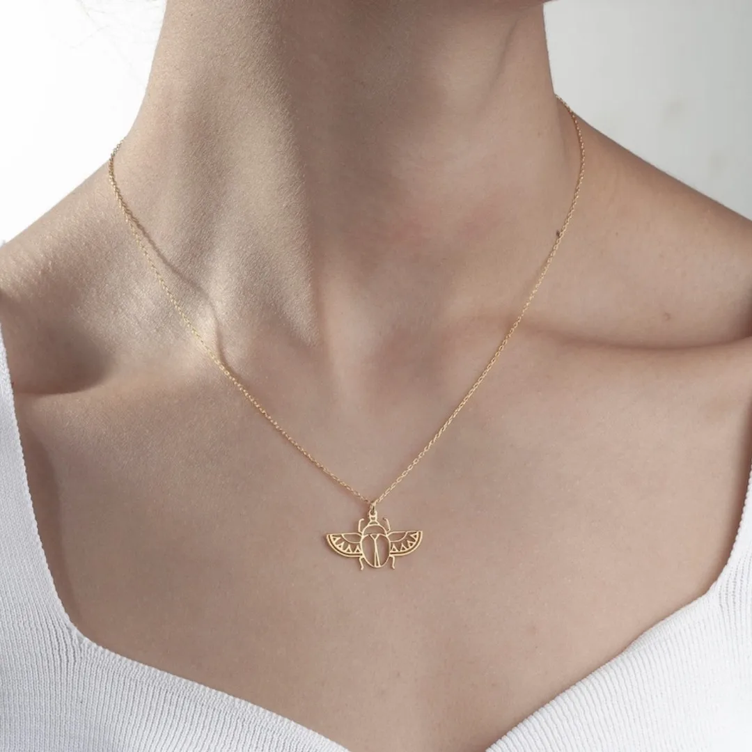 Stainless Steel Ancient Egypt Scarab Necklace for Women Personality Gold Plated Beetle Pendant Necklace Retro Egyptian Jewelry
