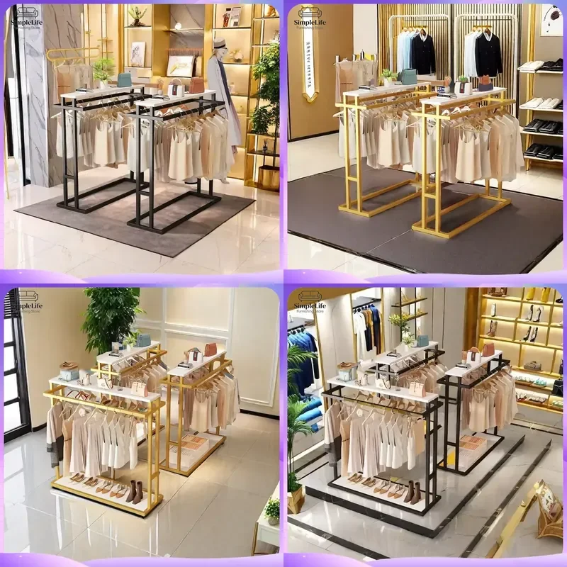 Double Rod Clothing Rack Floor Standing Garment Rack Heavy Duty Metal Clothes Hanger Organizer for Bedroom Closet Store