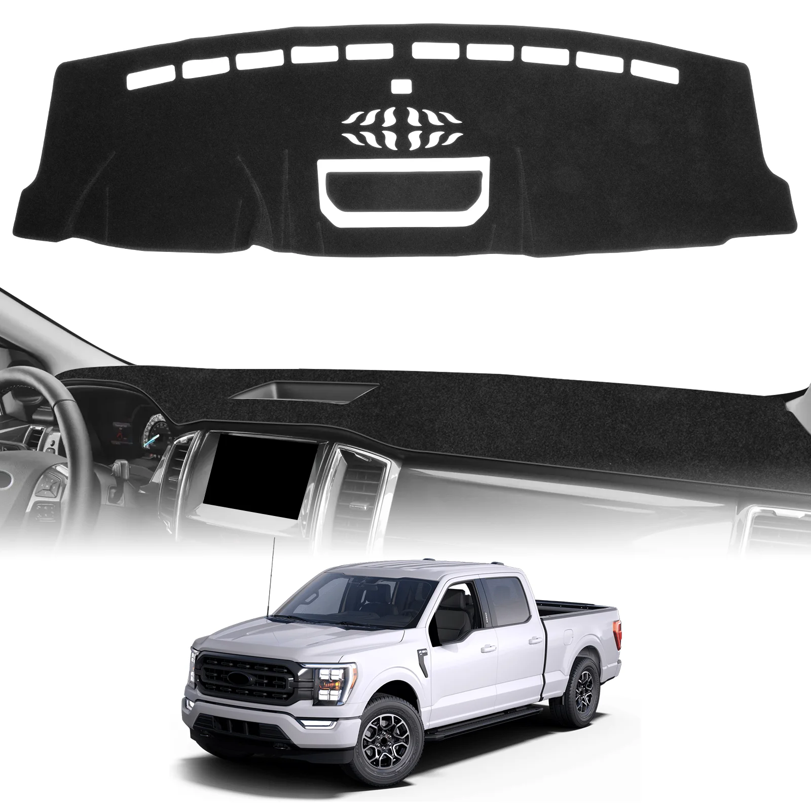 Dashboard Cover Mat For Ford F150 2021 2022 2023 Accessories Dash Cover Dash Mat Sunshade Glare UV Non-Slip Protector Interior