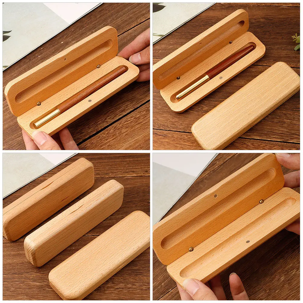 Wooden Single Pen Holder Premium Eco-Friendly Gift Box for Fountain Ballpoint Pens Display Storage Organizer Office School