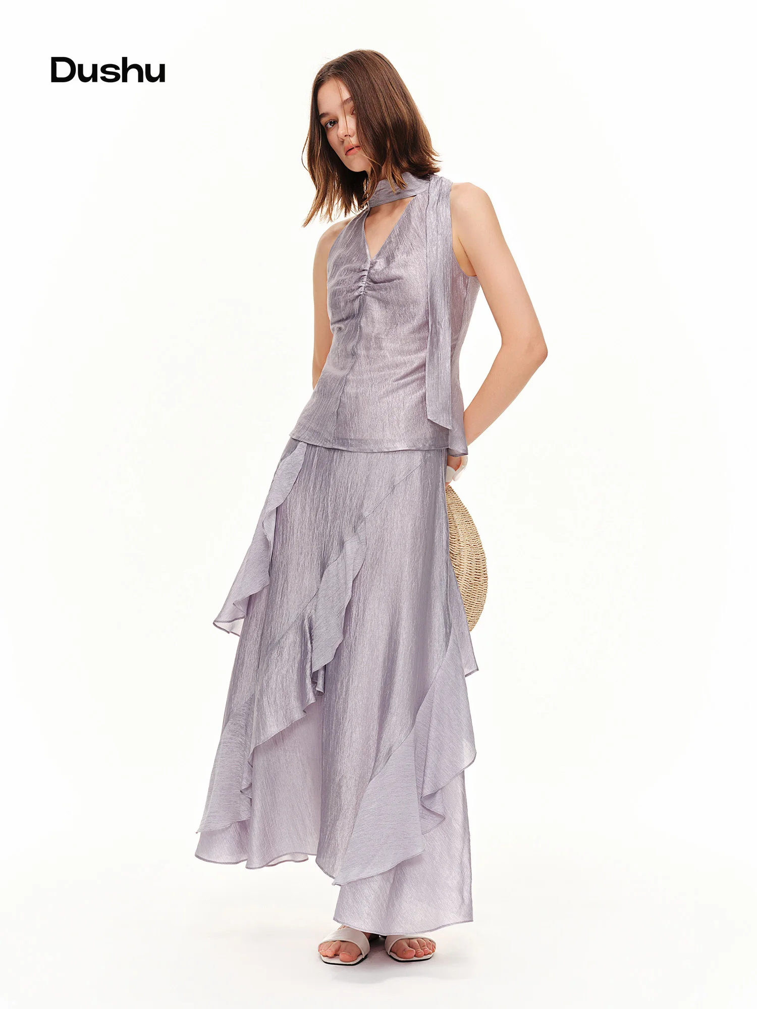 

DUSHU [LineSculpt Series] Multi-Size Dress Series Acetate Shiny Slip Top & Acetate Skirt Fashion Set 2026 Summer New Set