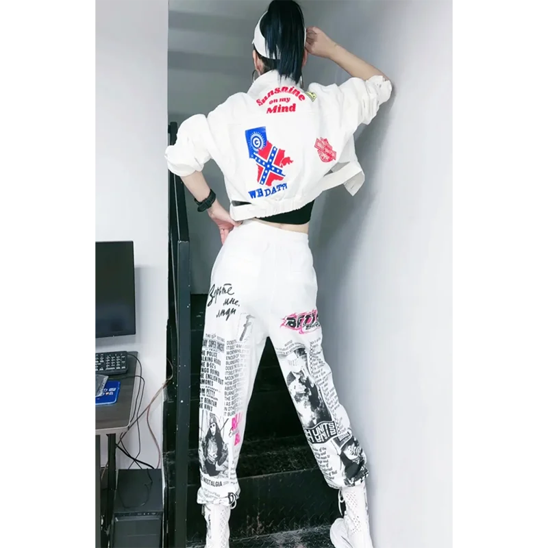 2024 Spring Autumn Fashion Graffiti Hole Fashionable Set Denim Clothes Women\'s Casual Pants Women\'s Two Piece Set