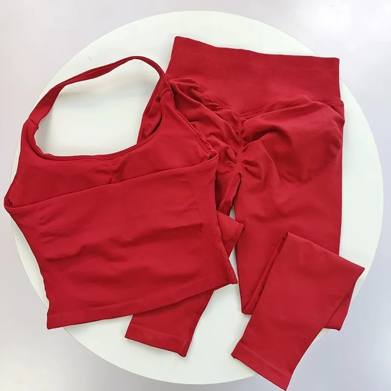 Fitness Set, Long Halter Neck Back-Shaping Leggings, High-Waisted Butt-Lifting Breathable Training Pants for Women