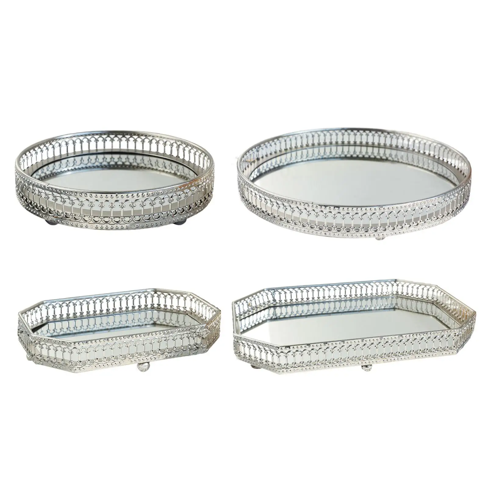 Iron Art Mirrored Tray Multifunctional Jewelry Organizer for Dressing Table Vanity Decor Accessories