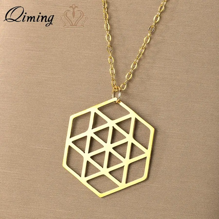 QIMING Octagami Origami 24 Carat Pendant Necklace Retro Vintage Geometric Jewelry Choker Necklace