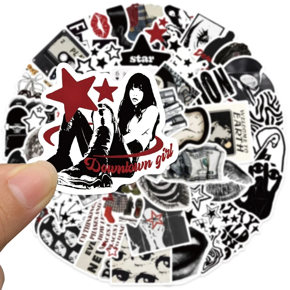 50Pcs Black And White Downtown Girls Y2K Stickers  Aesthetic Y2K DIY Phone Guitar Laptop Notebook Suitcase Cup Waterproof Sticke