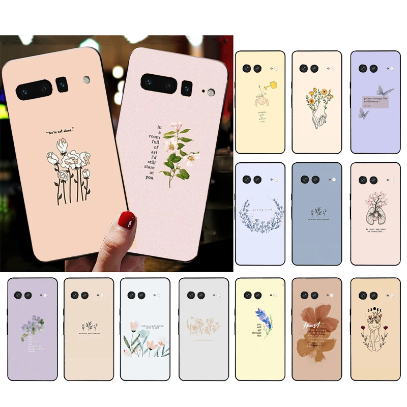 حافظة هاتف لهاتف جوجل بيكسل 10 9 برو XL 9A 8 7 6 Pro Pixel 8A 7A 6A بكسل 8 7 6 5 اقتباسات فنية جمالية على شكل زهرة #4
