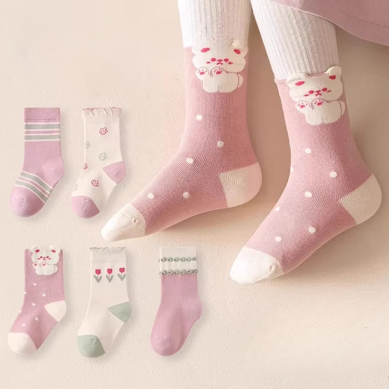 5Pairs Children's Warm Mid-tube Socks Rabbit Annie Soft And Delicate Anti-Pilling High Elasticity Wholesale To Resell 1-14 Years