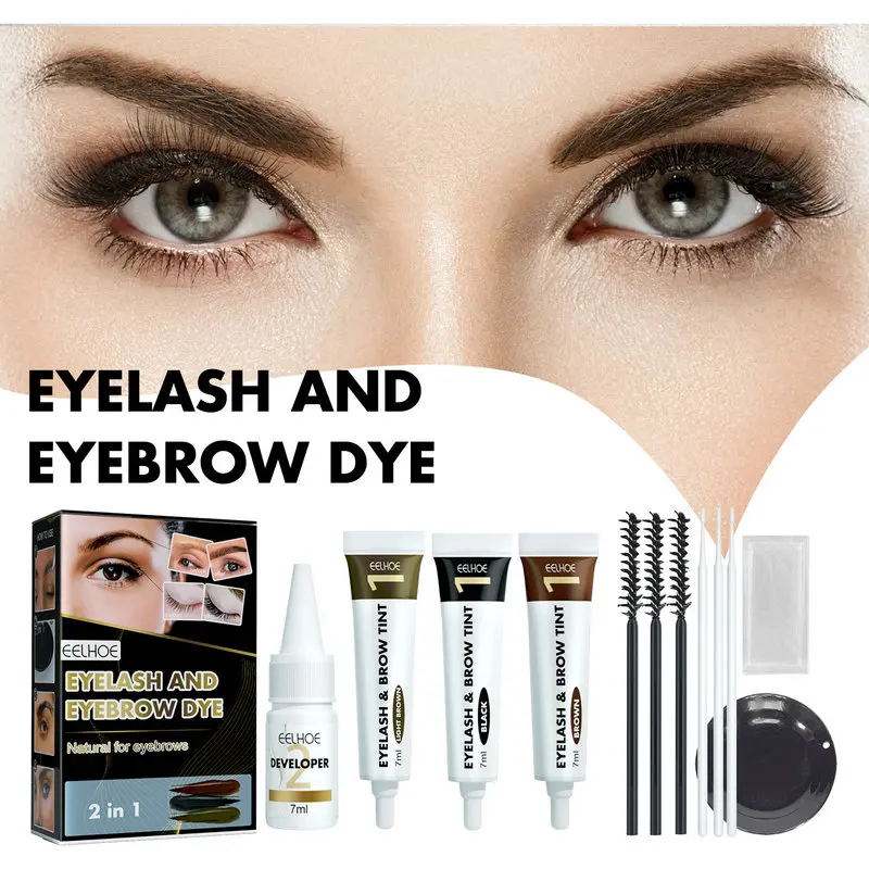 2 in 1 Eyebrow And Eyelash Dye Semipermanent Dye Set Waterproof  Eyelashes Beard Hair Color Toning Professional DIY Makeup Kit