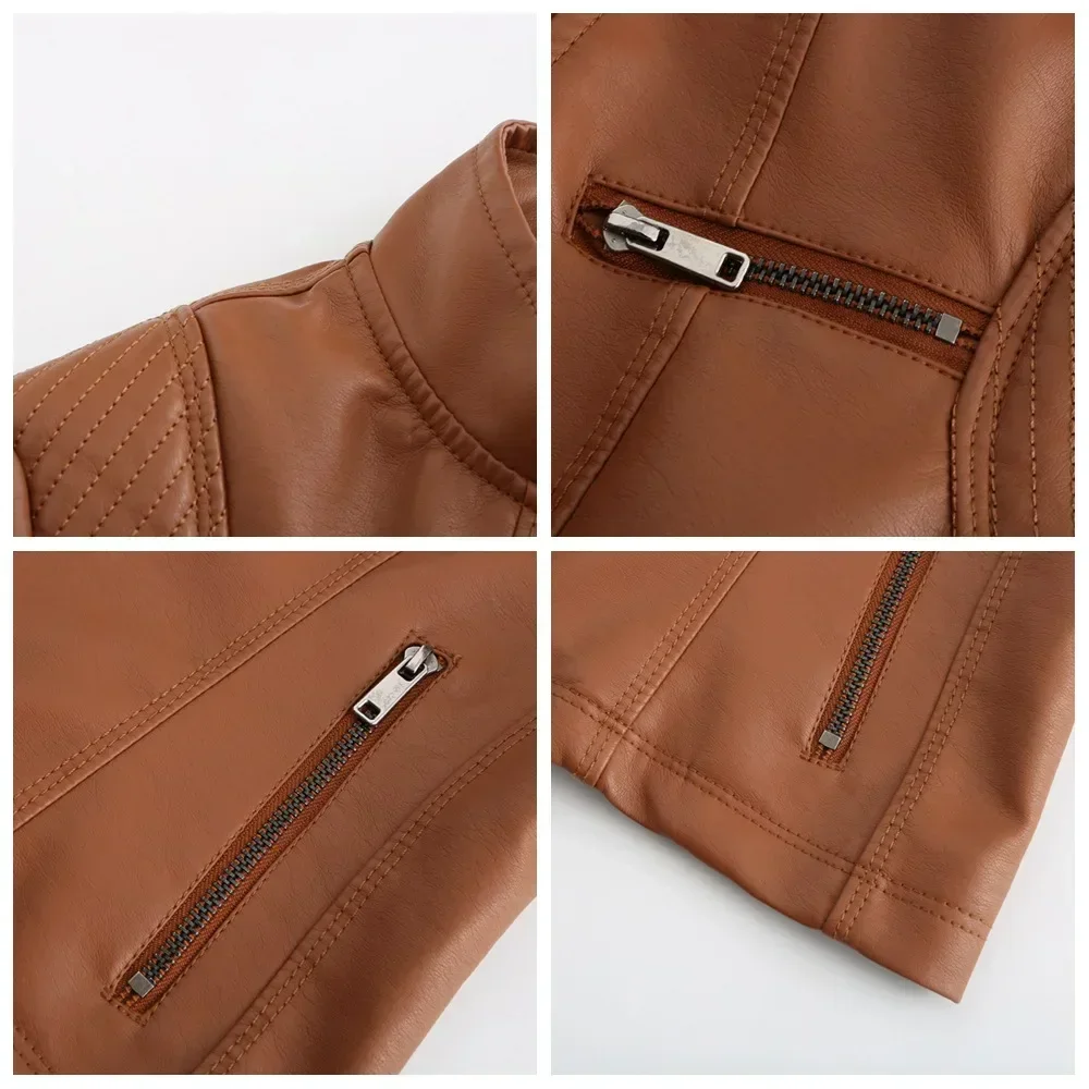 Faux Leather Jacket Women Moto Biker Zipper Jacket 2026 Spring