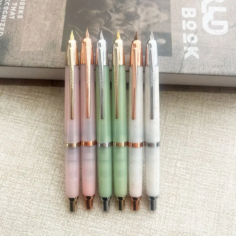 

JINHAO 20 Press Retractable Fountain Pen Pink Gold Clip Resin EF F Nib with A1 Converter School Supply Gift PK 10 Office