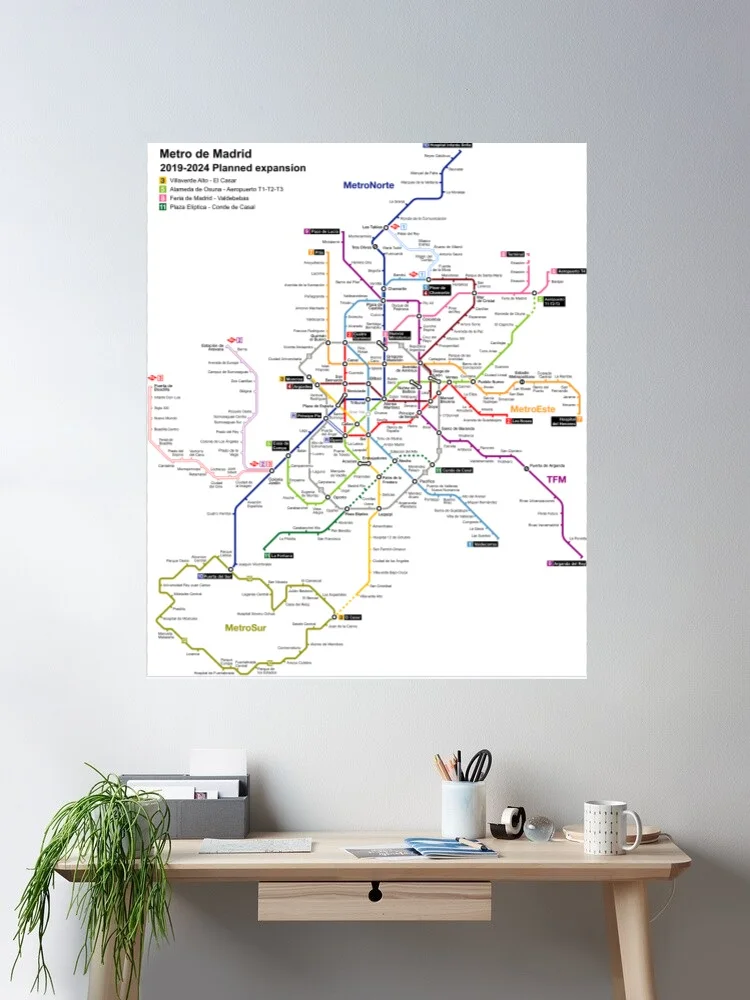 

Madrid Spain Metro System Subway Diagram Map Train Rail Railroad, Art Print Canvas Poster, Living Room Decor, Home Wall Picture