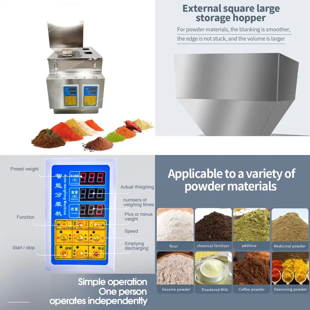 

Two Head 200g Small Semi Automatic Coffee Spice Seasoning Bag Powder Weight Filling Machine