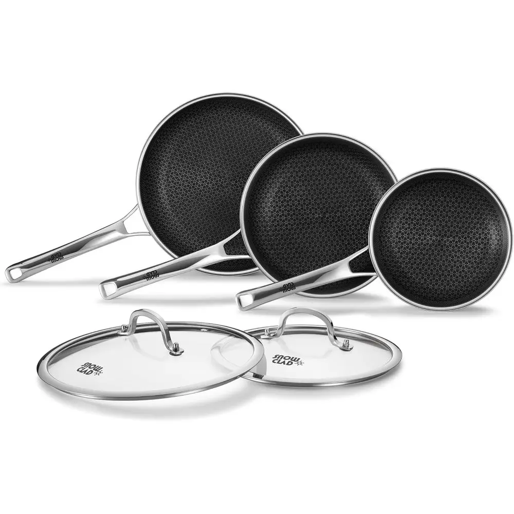 

Non Stick rying Pans Set with Lids, Hybrid Skillet Set Nonstick (8+10+12inch), Pans or cooking, POA ree StainlSteel Kitchen set,