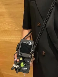 Luxury Fashion Cookies Crossbody Lanyard Hinge Phone case For Samsung Galaxy Z Flip 7 6 5 4 3 5G Cute Dog Pendant Folding Cover