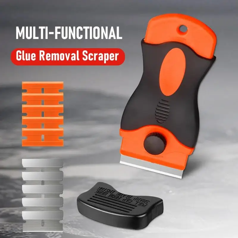 Non marking scraper tool with metal and plastic blades, used for removing car window film, cleaning car glass, ovens and stoves