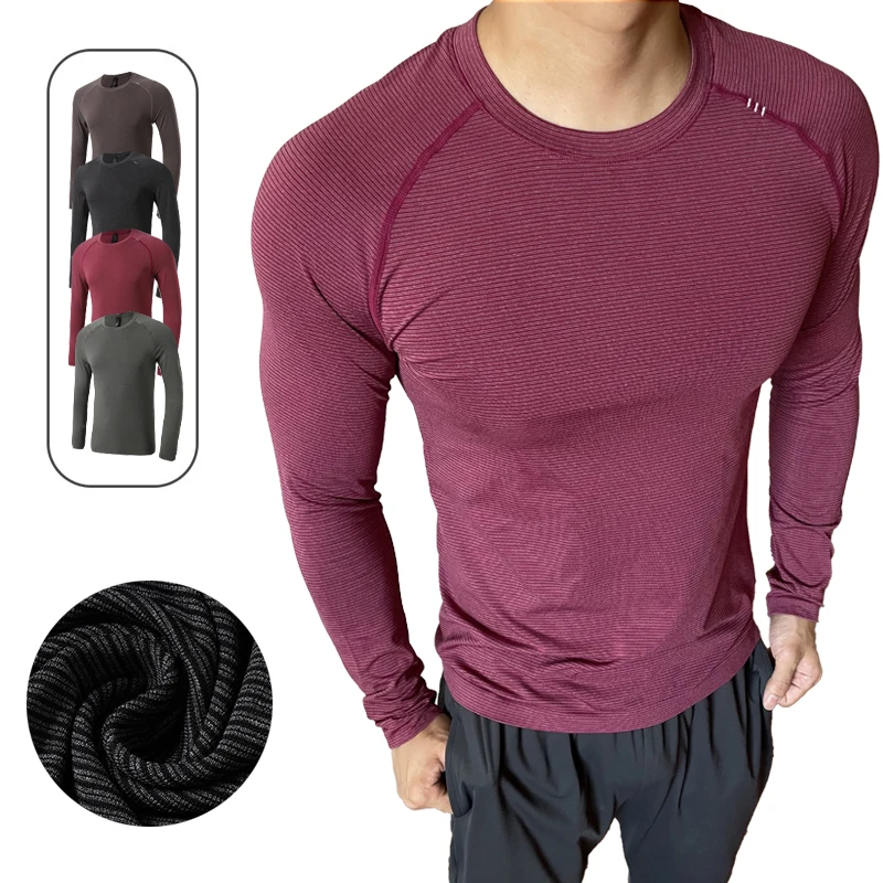 

Mens Seamless Jacquard Long Sleeve Shirt Moisture Wicking Quick Dry Workout Gym Sport Shirt UV Protection Training Sweatshirt