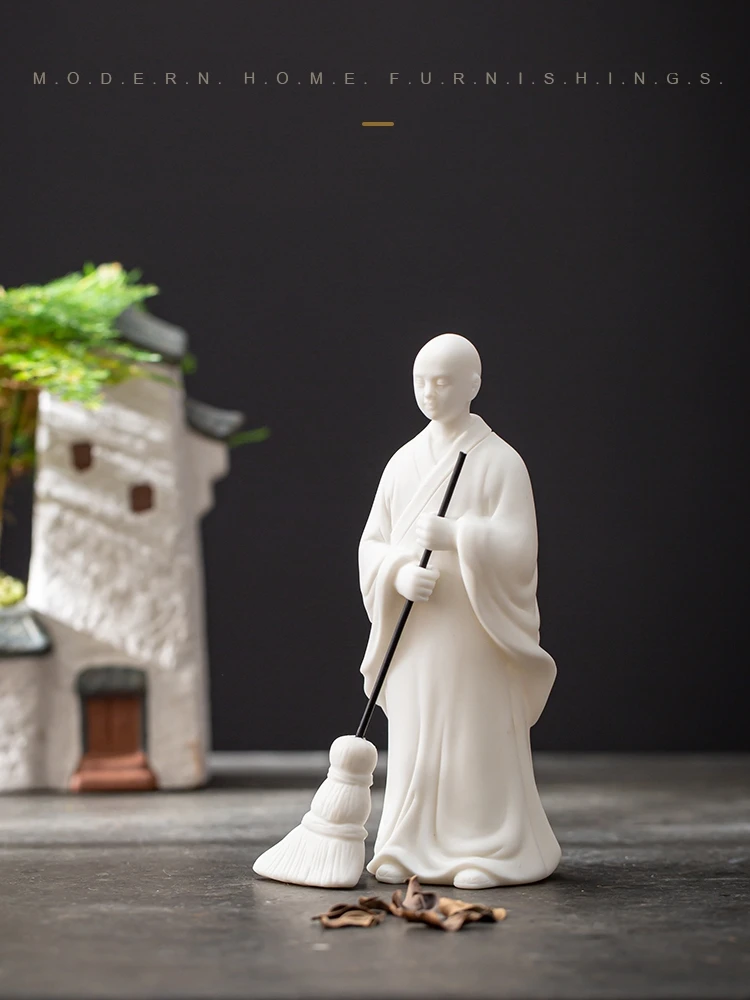 Ceramic Character Sweeping Monk Zen Little Monk Decoration Home Living Room Retro Ornament