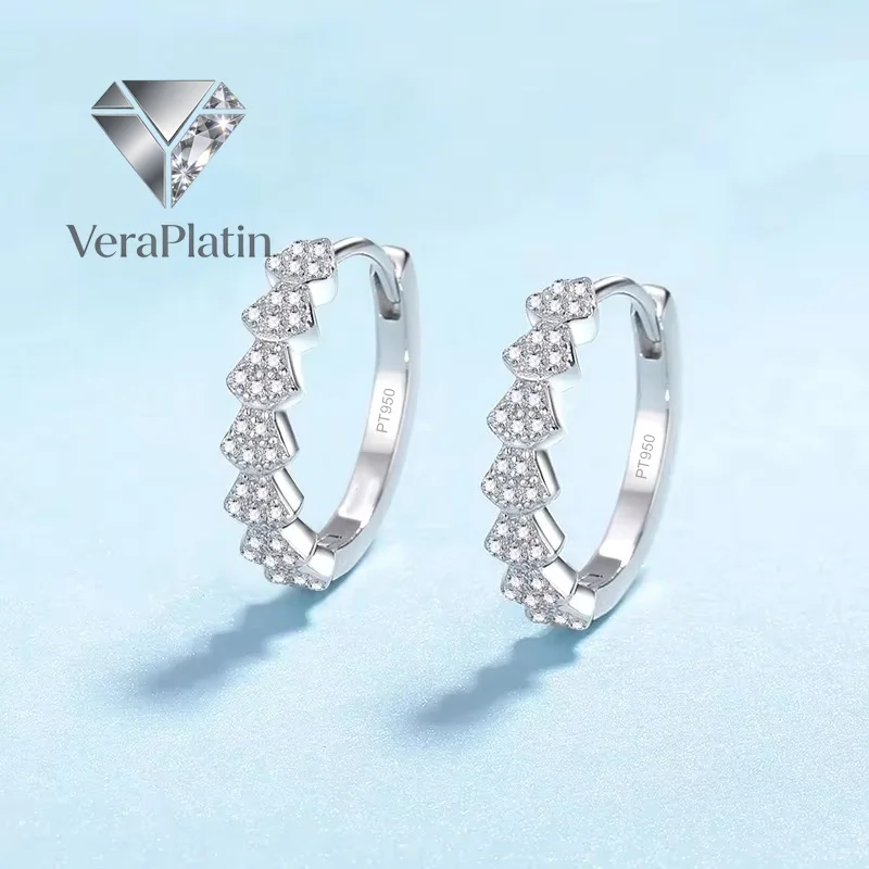 

VeraPlatin Girlfriend Birthday Gift Platinum PT950 Women Wedding Hoop Earrings Elegance Moissanite Diamond 0.35CT Engagement Fin
