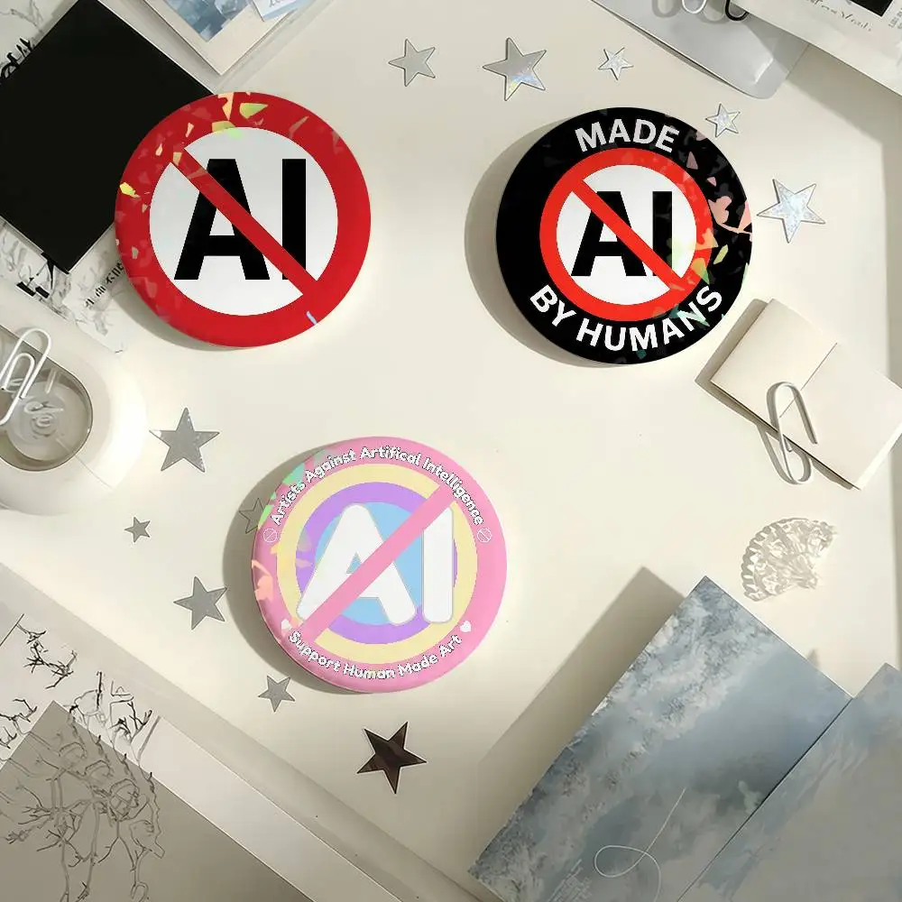 No AI. Artists Against AI Laser Badge Creative Pins Brooch for Bag Clothes Hat Decor Gifts Fans Collect