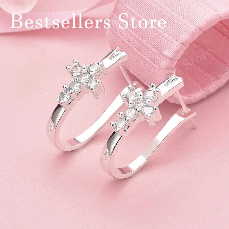 925 Sterling Silver Exquisite Cross Zircon Ear Clip for Women Fashion Party Wedding Gift Jewelry
