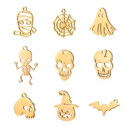 5pcs/Lot Halloween Ghost＆Skull＆Spiderweb＆Jack-o-Lantern Stainless Steel Charms Pendants DIY Bracelet Earrings Jewelry Wholesale