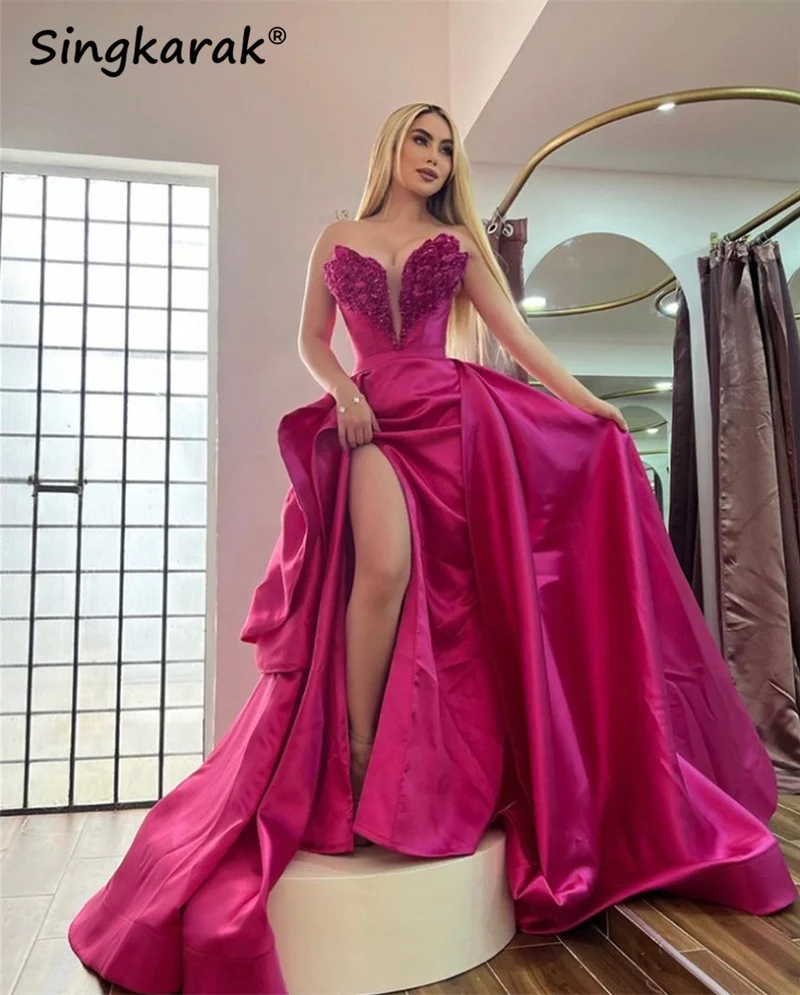 

Elegant Sweetheart Mermaid Evening Dress With Detachable Train Luxury Slit Prom Gown Wedding Party Birthday Dress Customized