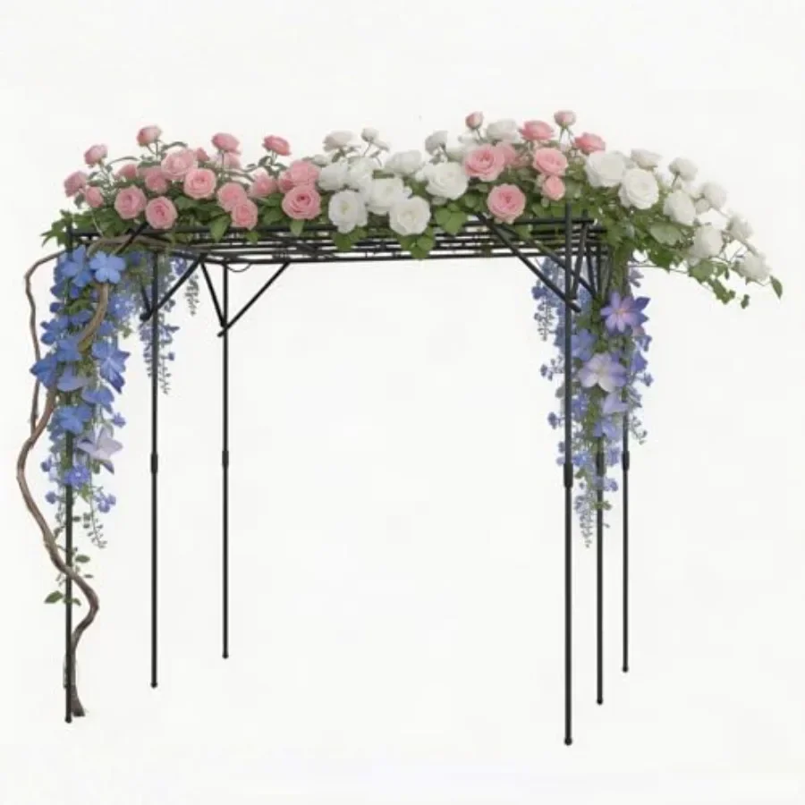 Garden Flat Top Trellis, 80in Square Pergola Frame Sturdy Metal Outdoor for Climbing Plant, Weddings Parties Garden Decor, Plan