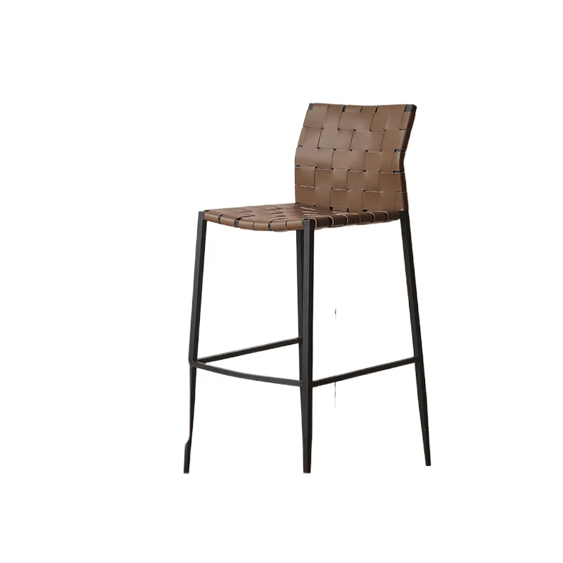 

Italian Saddle Leather Bar Chair Modern Simple Home Restaurant High Stool Island Chair