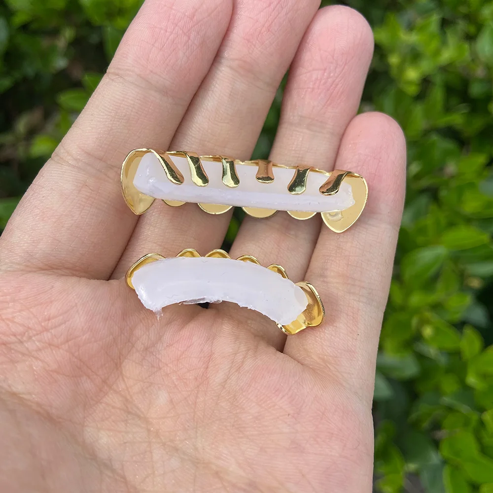 YOUNGX Classic 6/6 Glossy Teeth Grillz Hip Hop 14K Gold Plated Tooth Caps For Women Men Body Jewelry Cosplay