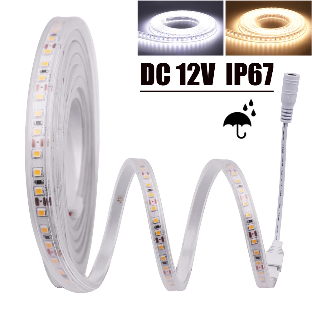 LED Strip 12V Waterproof SMD 2835 120LEDs/M CRI 80RA Flexible Ribbon Tape Rope Lights Outdoor Garden Bedroom Kitchen Lighting