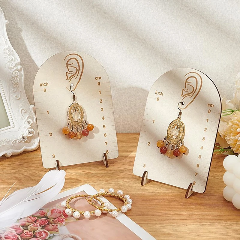 Earring Measurement Display Stand Wood Ear Stud Stand Earring Organizer Frame With Measurement Arch-Shaped Earring Holder