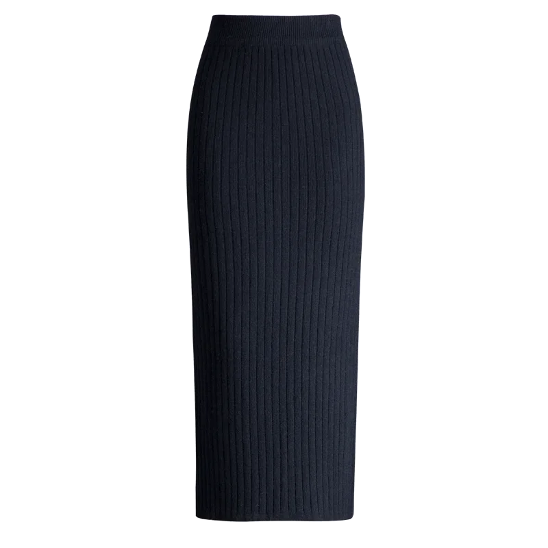 Woman Knitted Maxi Skirts Female Vintage Elegant Office Pleated Skirt Office Ladies Long Casual Warm Elastic All-match Skirt G45