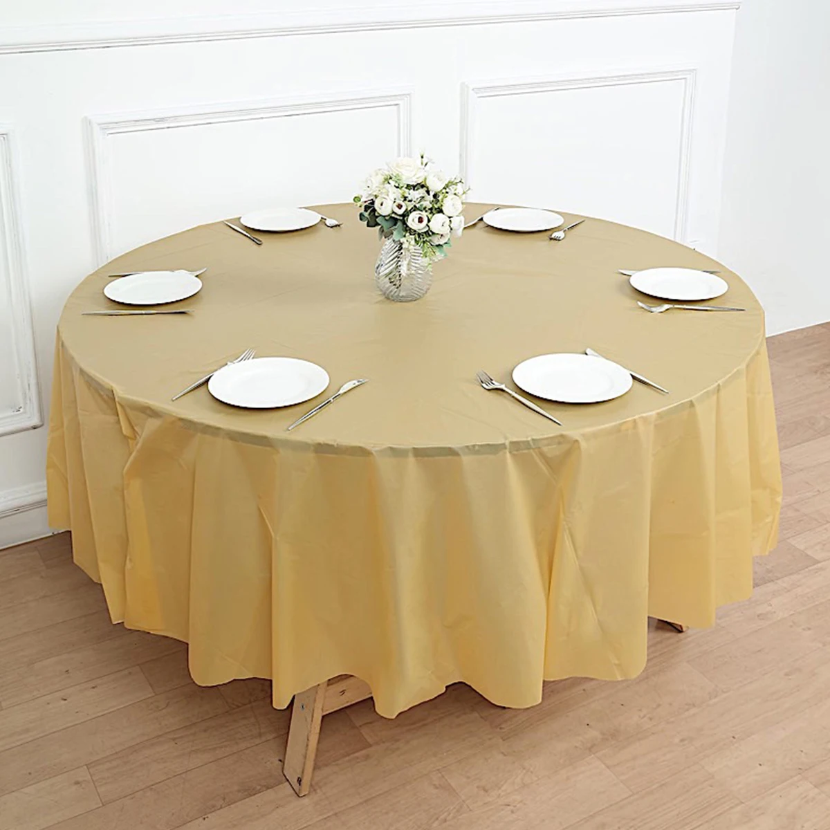 Round Tablecloth No Stitching Fabric Elegant Solid Table Cloth For Hotel Christmas Birthday Wedding Party Decoration Table Cover