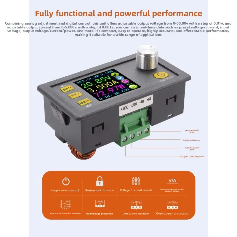 

Модуль понижающего преобразователя DP50V5A, регулируемый источник питания постоянного тока и универсальное зарядное устройство для литиевых батарей с дисплеем напряжения