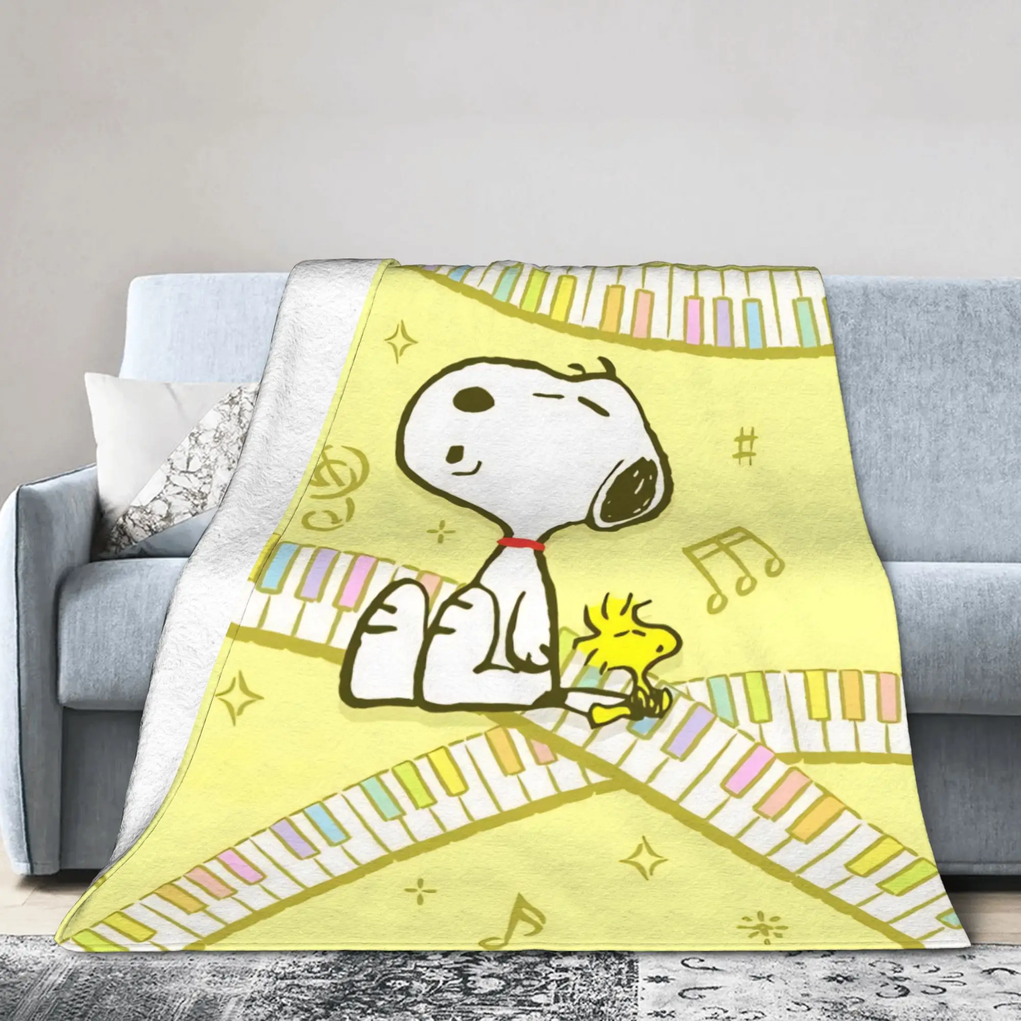 Cute S-Snoopys Sing Blanket Musical Notes Flannel Funny Breathable Throw Blankets for Bedspread Autumn/Winter