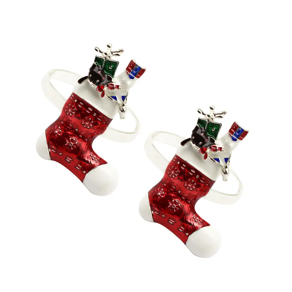 2Pcs Iron Alloy Christmas Stockings Napkin Rings Stylish Elegant Table Decor for Wedding Party Banquet Graduation Dining Room